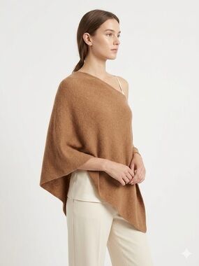 NWT 100% Cashmere Tan Camel Neutral Boho 90s Y2K Poncho Rachel Zoe